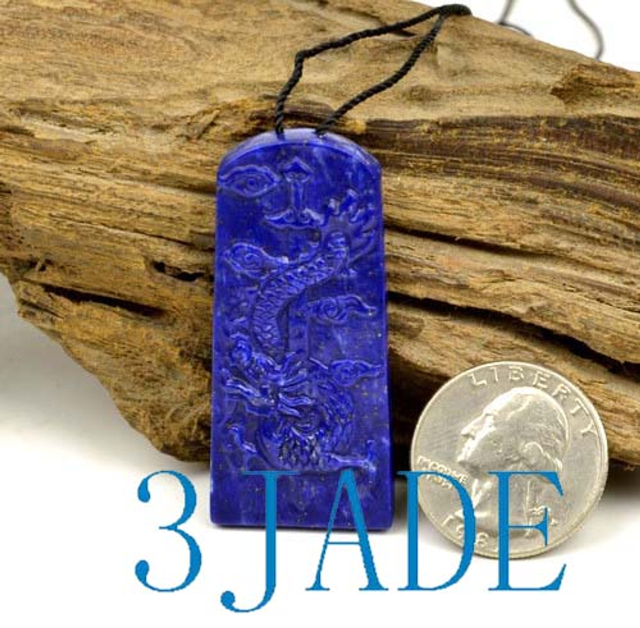 Natural Lapis Lazuli Chinese Dragon Pendant Amulet Necklace