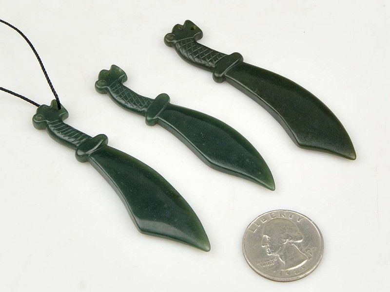 3" Natural Nephrite Jade Knife Sword Pendant / Necklace / Amulet