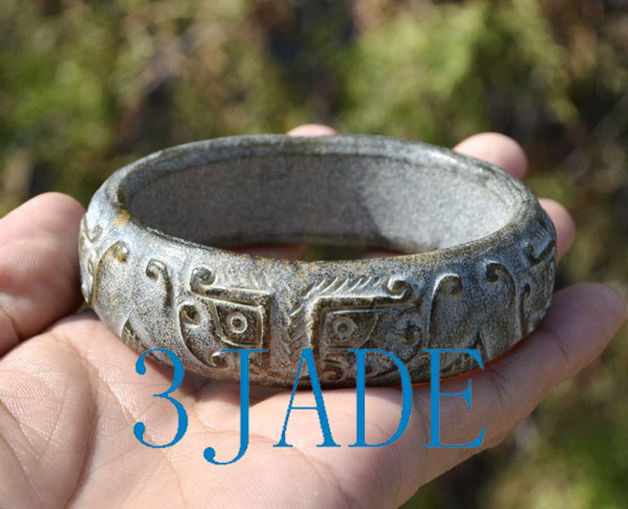 Carved Ancient Style 65-66mm Nephrite Jade Bangle Bracelet