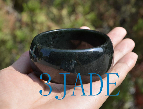 58.5-63.5mm Natural Black Nephrite Jade 26mm Wide Bangle Bracelet w/ certificate