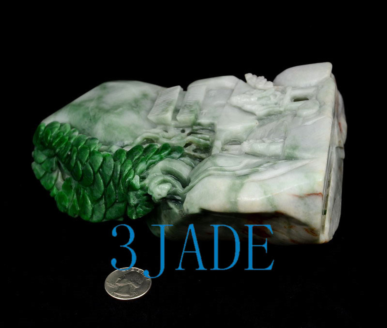A Grade Green Jadeite Jade Mountain Statue Sculpture Shanzi w/ certificate
