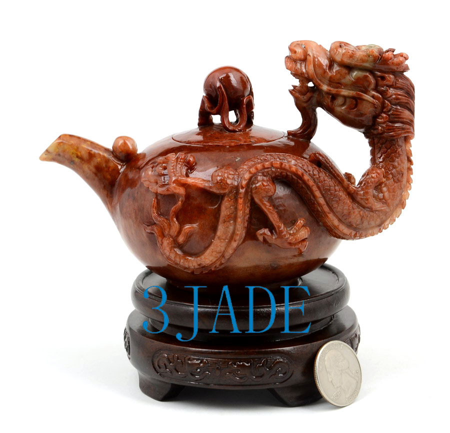 Hand Carved Natural ShouShan Stone Dragon Teapot Carving Sculpture