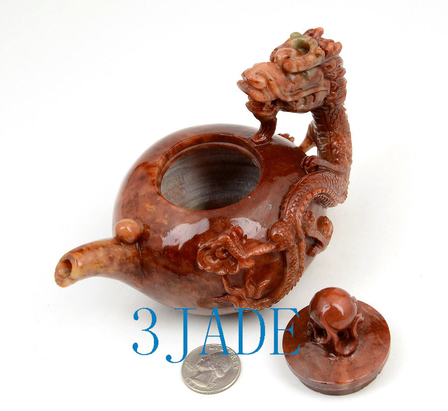 Hand Carved Natural ShouShan Stone Dragon Teapot Carving Sculpture