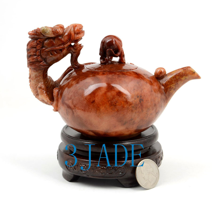 Hand Carved Natural ShouShan Stone Dragon Teapot Carving Sculpture