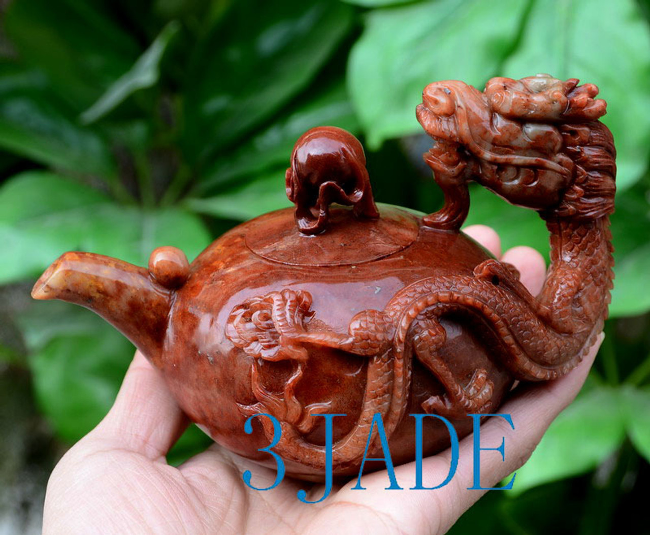 Hand Carved Natural ShouShan Stone Dragon Teapot Carving Sculpture