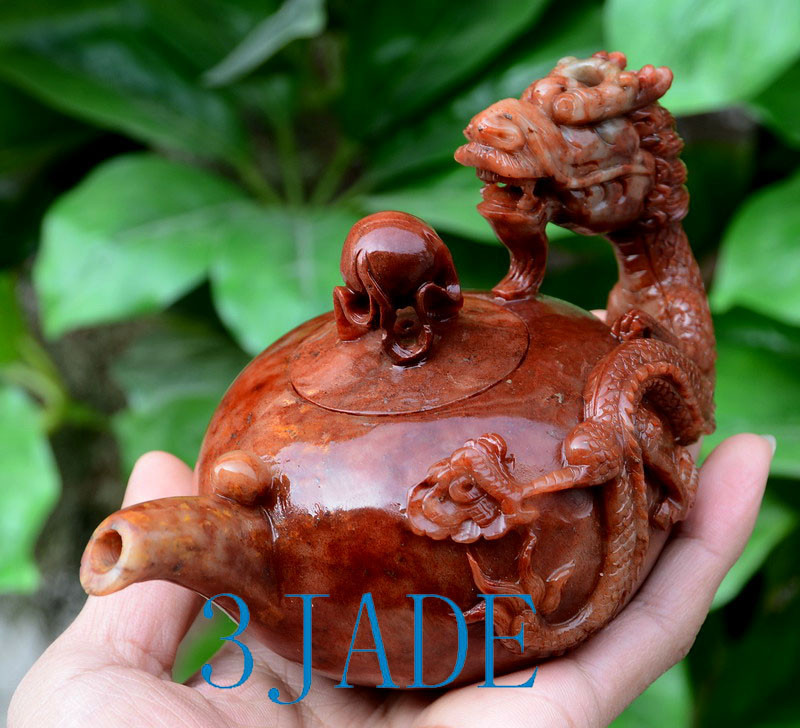 Hand Carved Natural ShouShan Stone Dragon Teapot Carving Sculpture