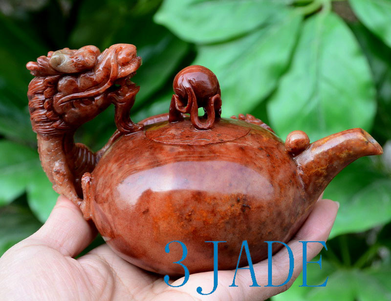 Hand Carved Natural ShouShan Stone Dragon Teapot Carving Sculpture