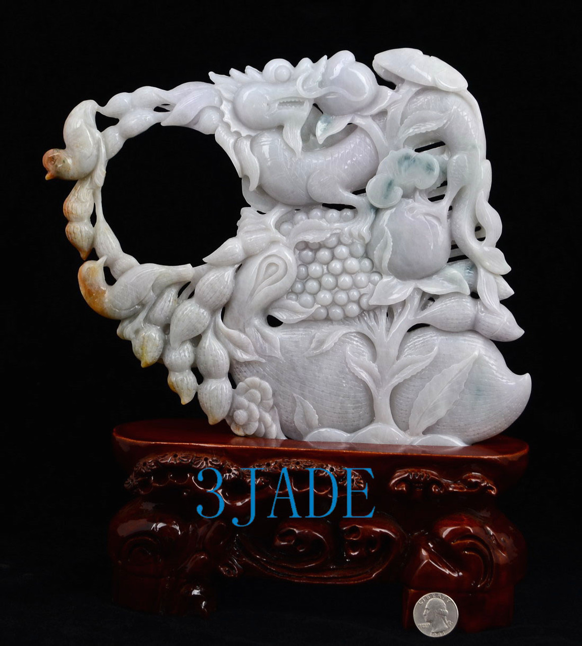 A Grade Multi-color Jadeite Jade Dragon Statue Chinese Traditional Carving w/ certificate