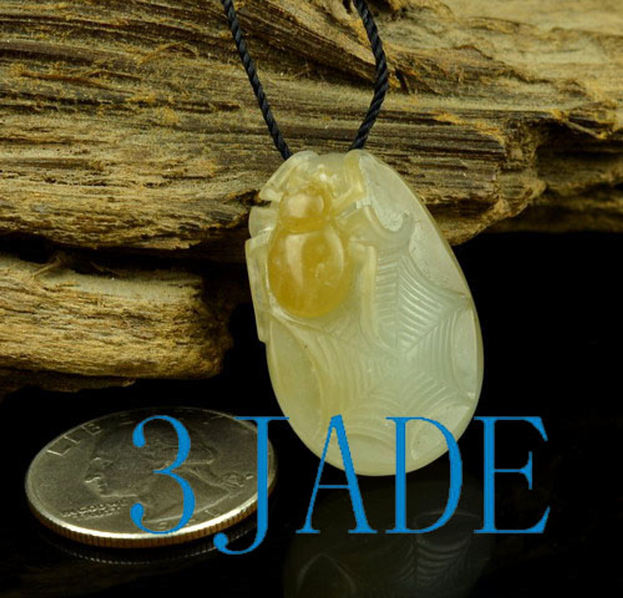 Natural White Yellow Nephrite Jade Spider Pendant Necklace w/ Certificate