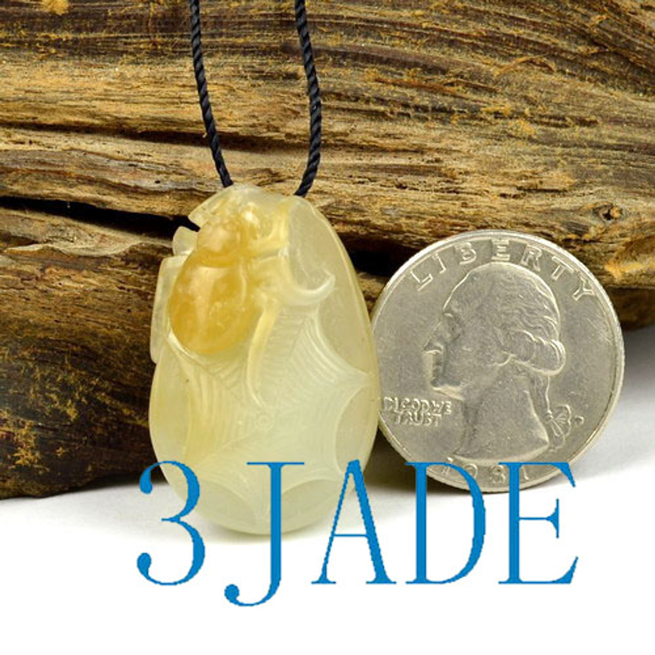 Natural White Yellow Nephrite Jade Spider Pendant Necklace w/ Certificate