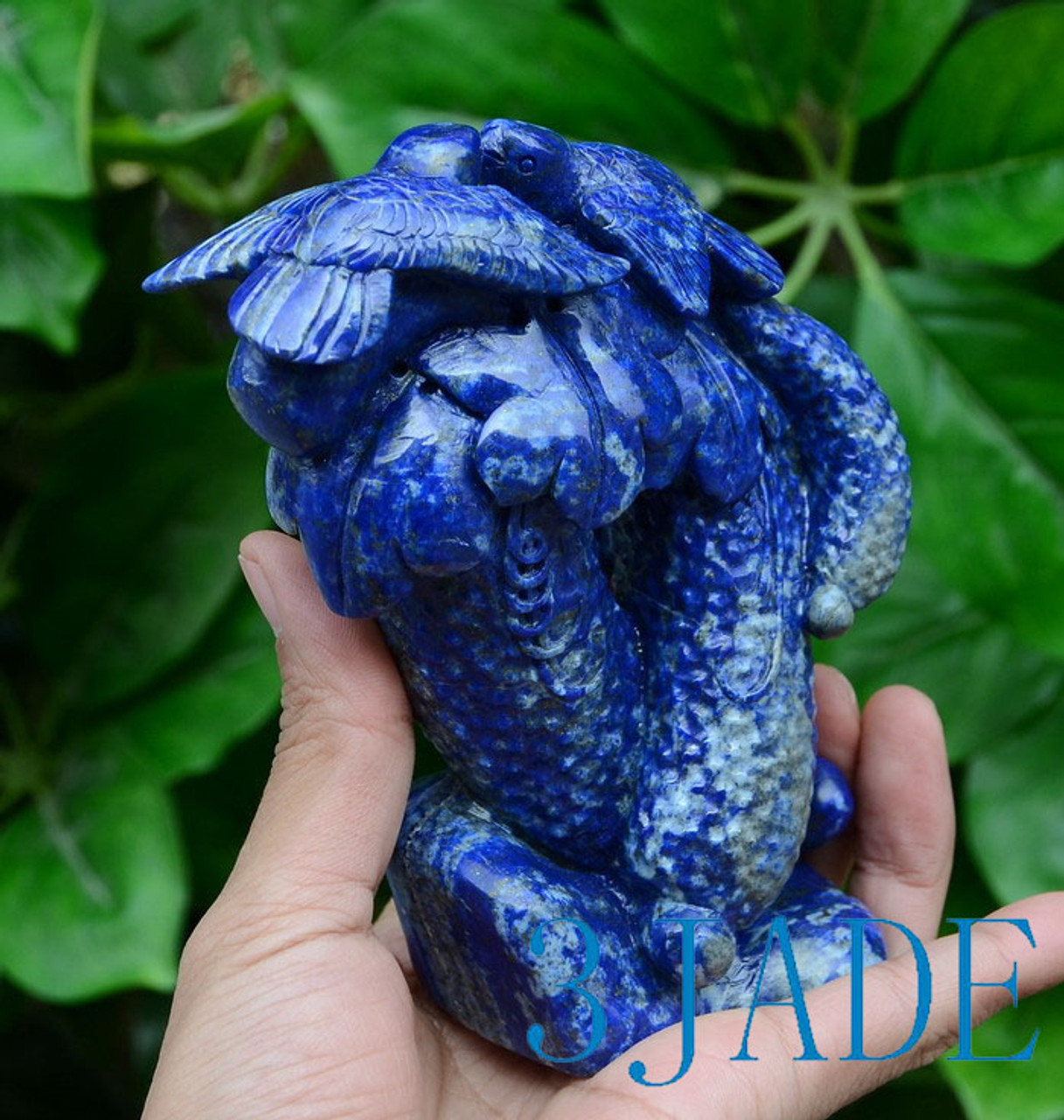 Natural Lapis Lazuli Bird Over Cucumber Statue Chinese Carving 飞黄腾达