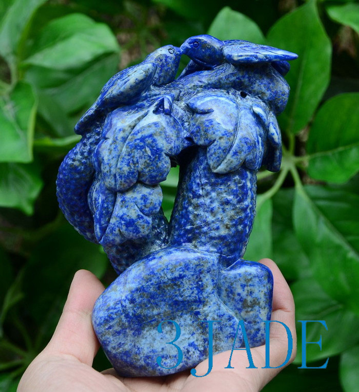 Natural Lapis Lazuli Bird Over Cucumber Statue Chinese Carving 飞黄腾达