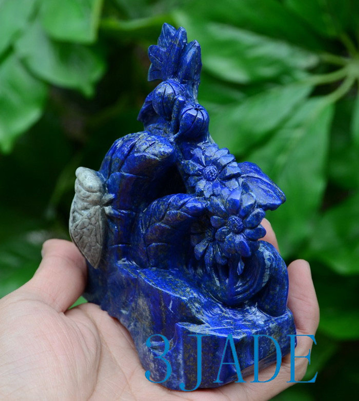 Hand Carved Natural Lapis Lazuli Bamboo Shoot & Cicada Statue