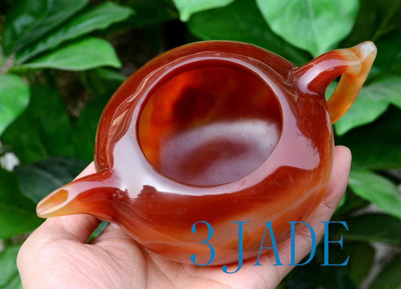6.25" Hand Carved Red Agate / Carnelian Teapot / Stone Tea Pot Carving