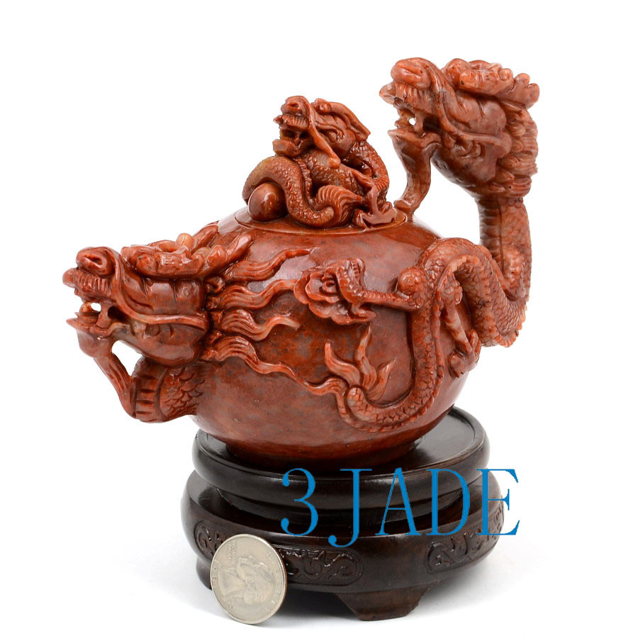 Hand Carved Natural ShouShan Stone Dragon Teapot Chinese Tea Pot