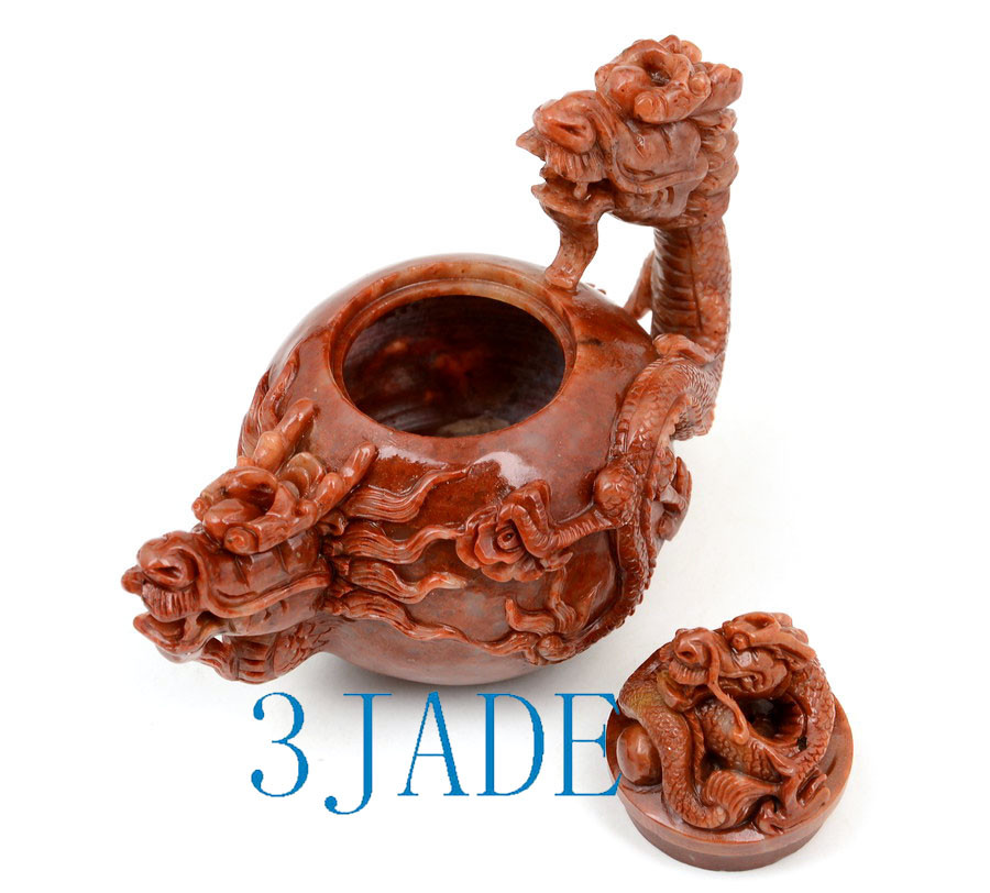 茶道具　ヴィンテージ　手彫り　アジアンティーセット　ドラゴン　石彫　装飾 Hand Carved Natural ShouShan Stone Dragon Teapot Chinese Tea Pot
