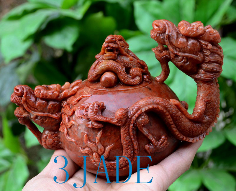 Hand Carved Natural ShouShan Stone Dragon Teapot Chinese Tea Pot