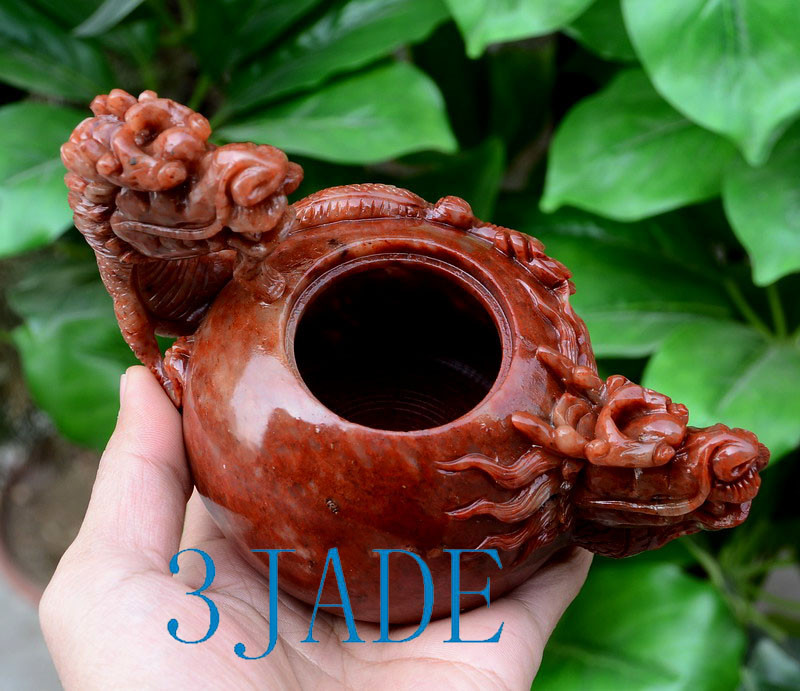 Hand Carved Natural ShouShan Stone Dragon Teapot Chinese Tea Pot