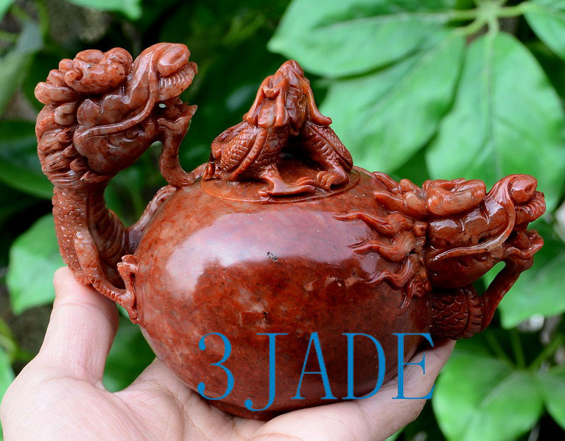 Hand Carved Natural ShouShan Stone Dragon Teapot Chinese Tea Pot