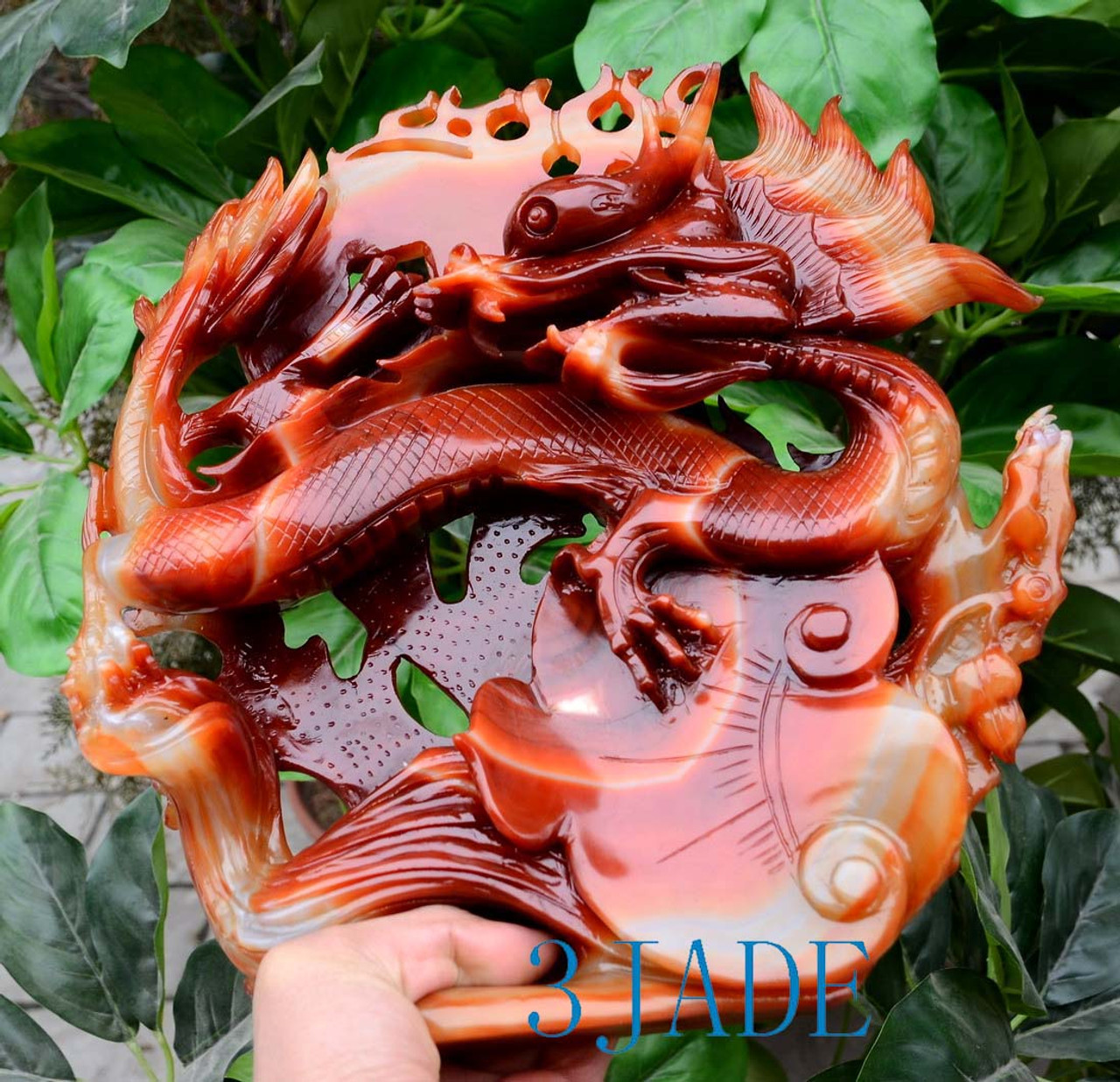 11" Carnelian / Red Agate Chinese Dragon Statue Sculpture Carving