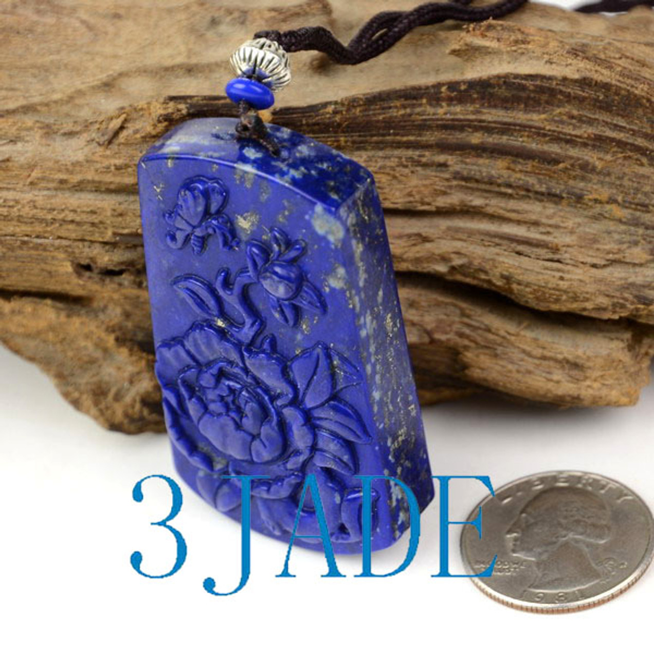 Hand Carved Natural Lapis Lazuli Flower Pendant Necklace Gemstone Carving