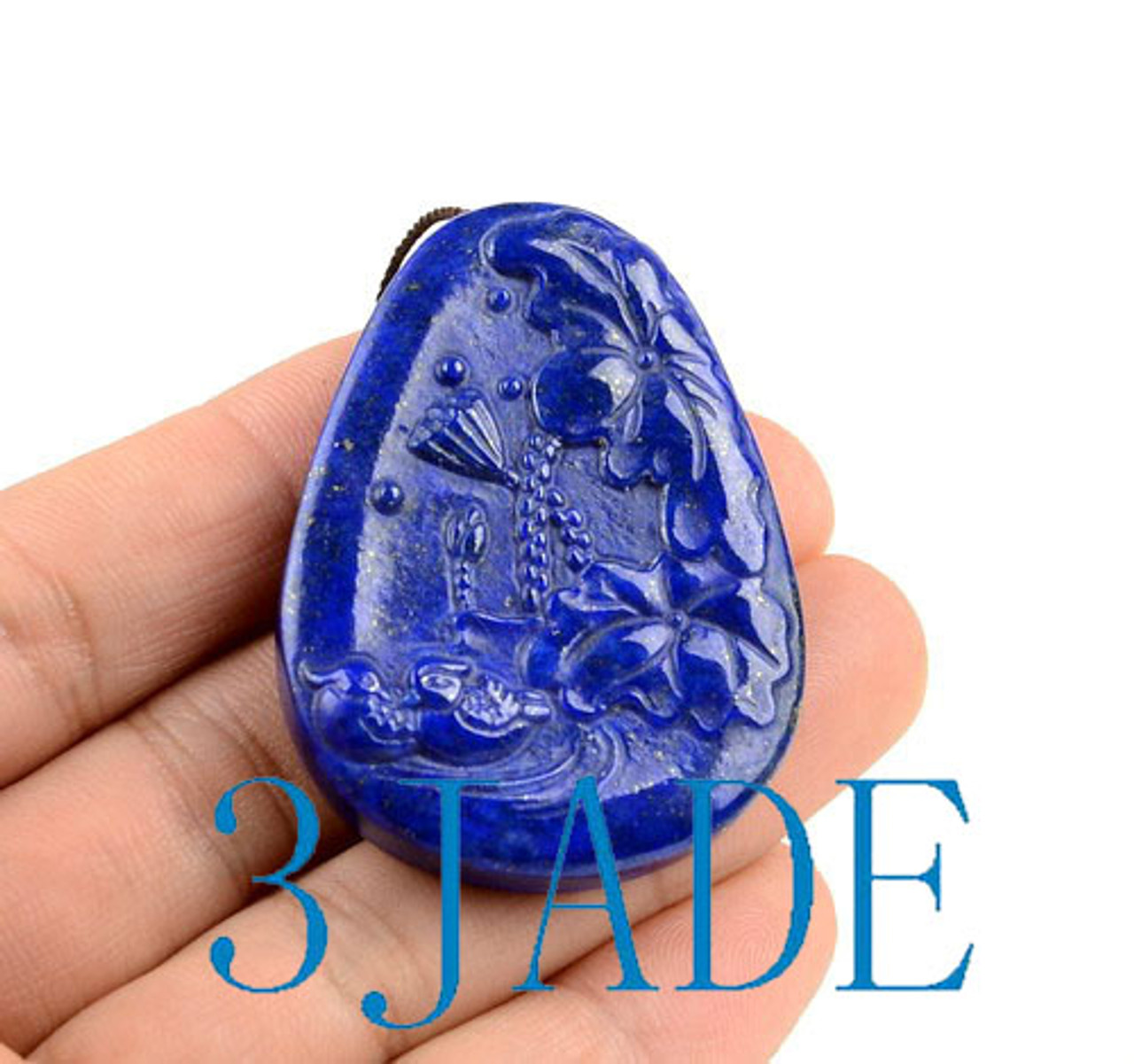 Natural Lapis Lazuli Lotus Mandarin Duck Pendant Carved Lovebirds Necklace