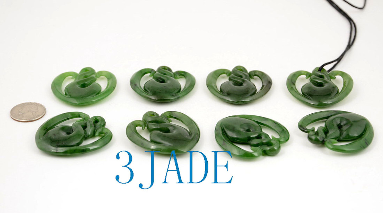 Green Nephrite Jade Twist Heart Pendant NZ Maori Style Greenstone Necklace