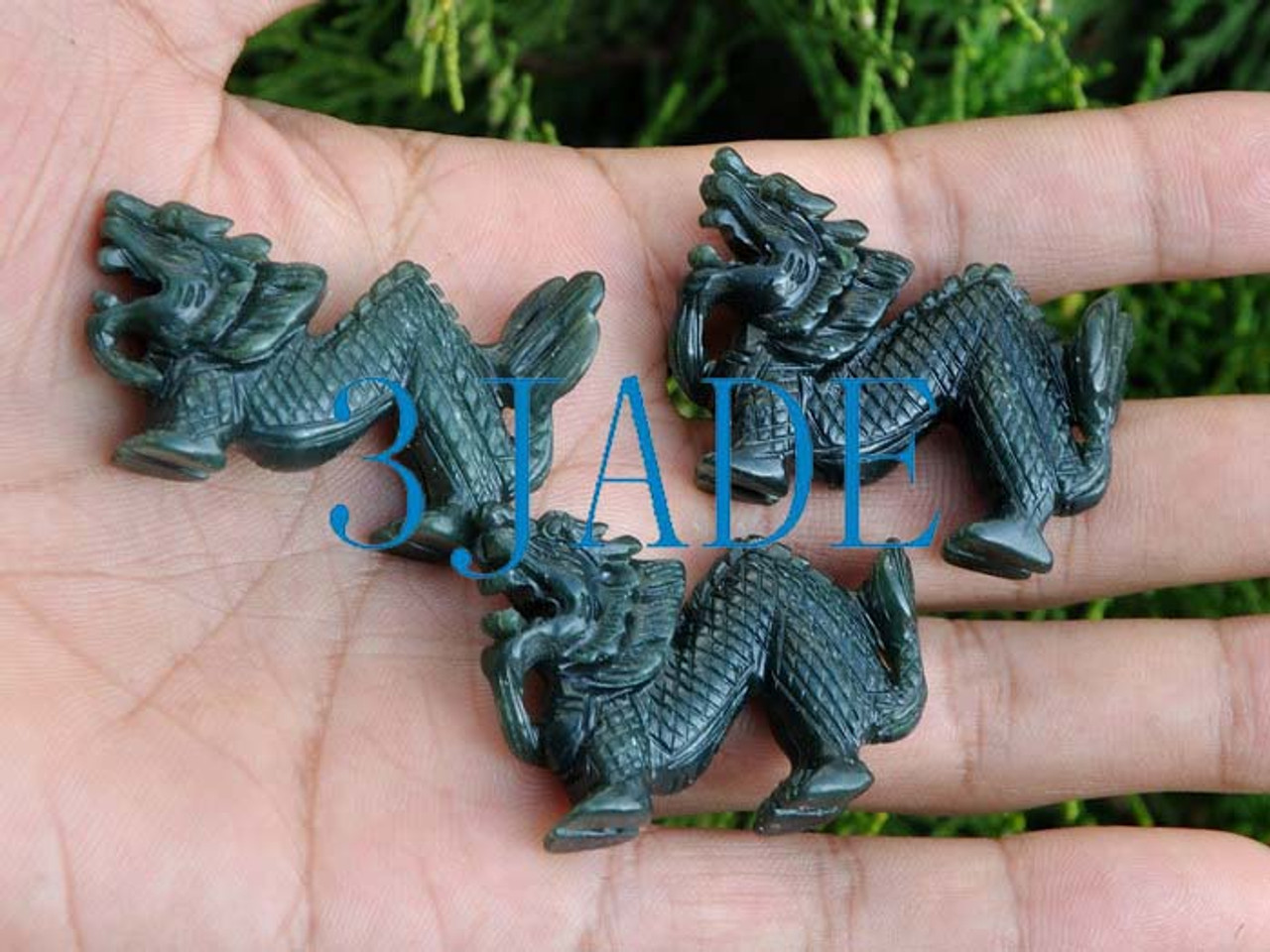 3pcs Natural Nephrite Jade Chinese Dragon Figurines Carvings Wholeslae