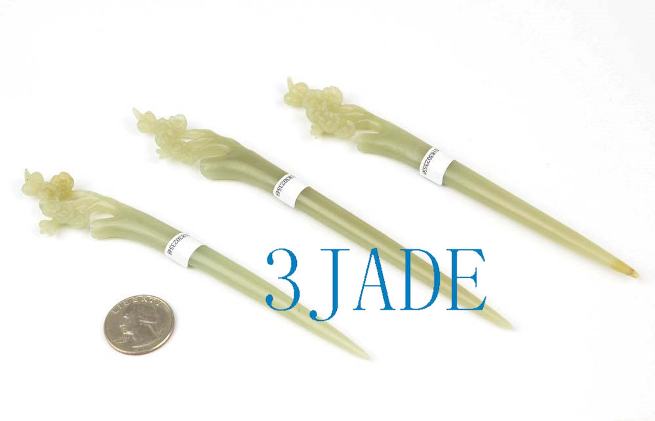 hand carved jade flower hairpin