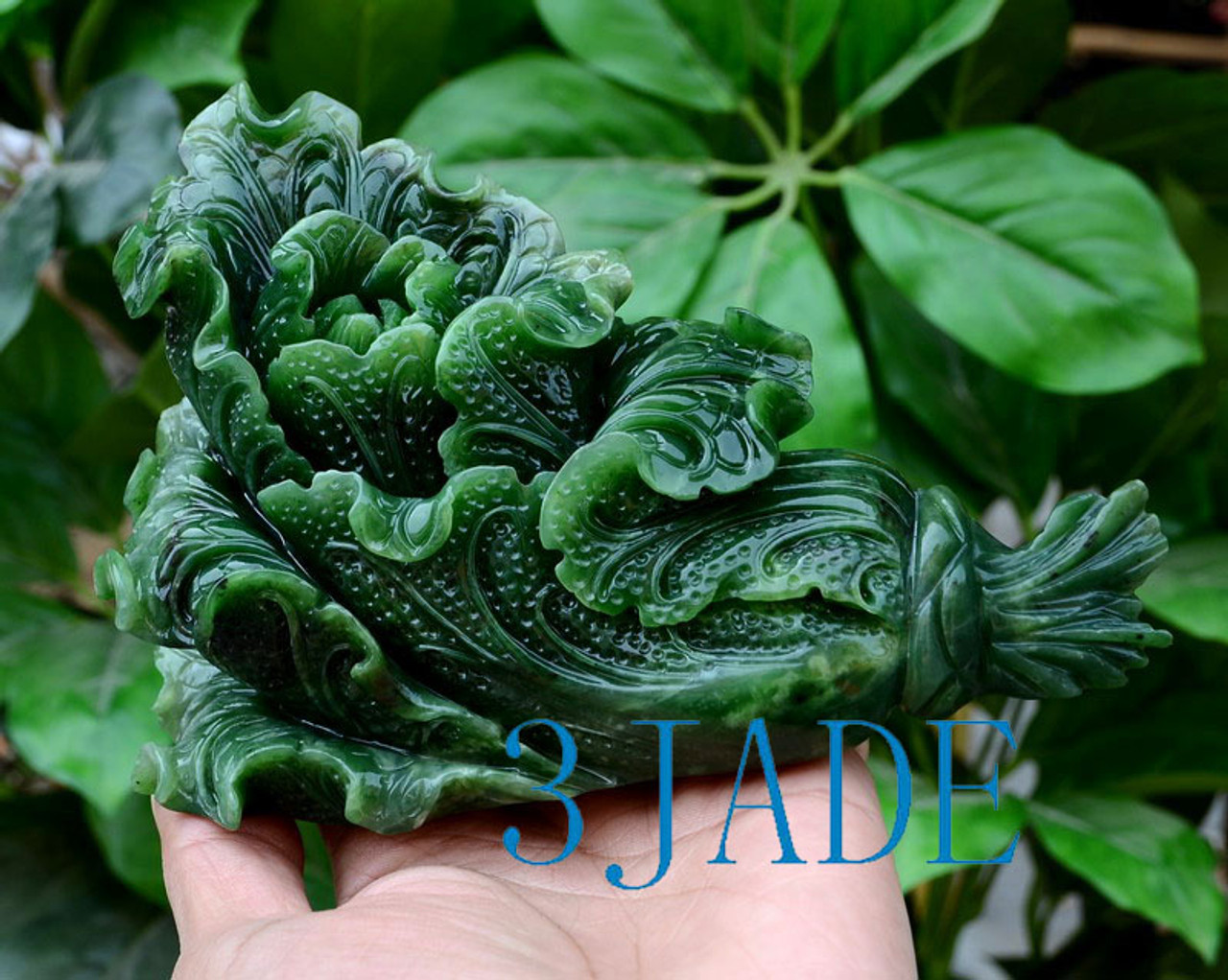 Natural Green Nephrite Jade Cabbage Sculpture Chinese Carving Statue