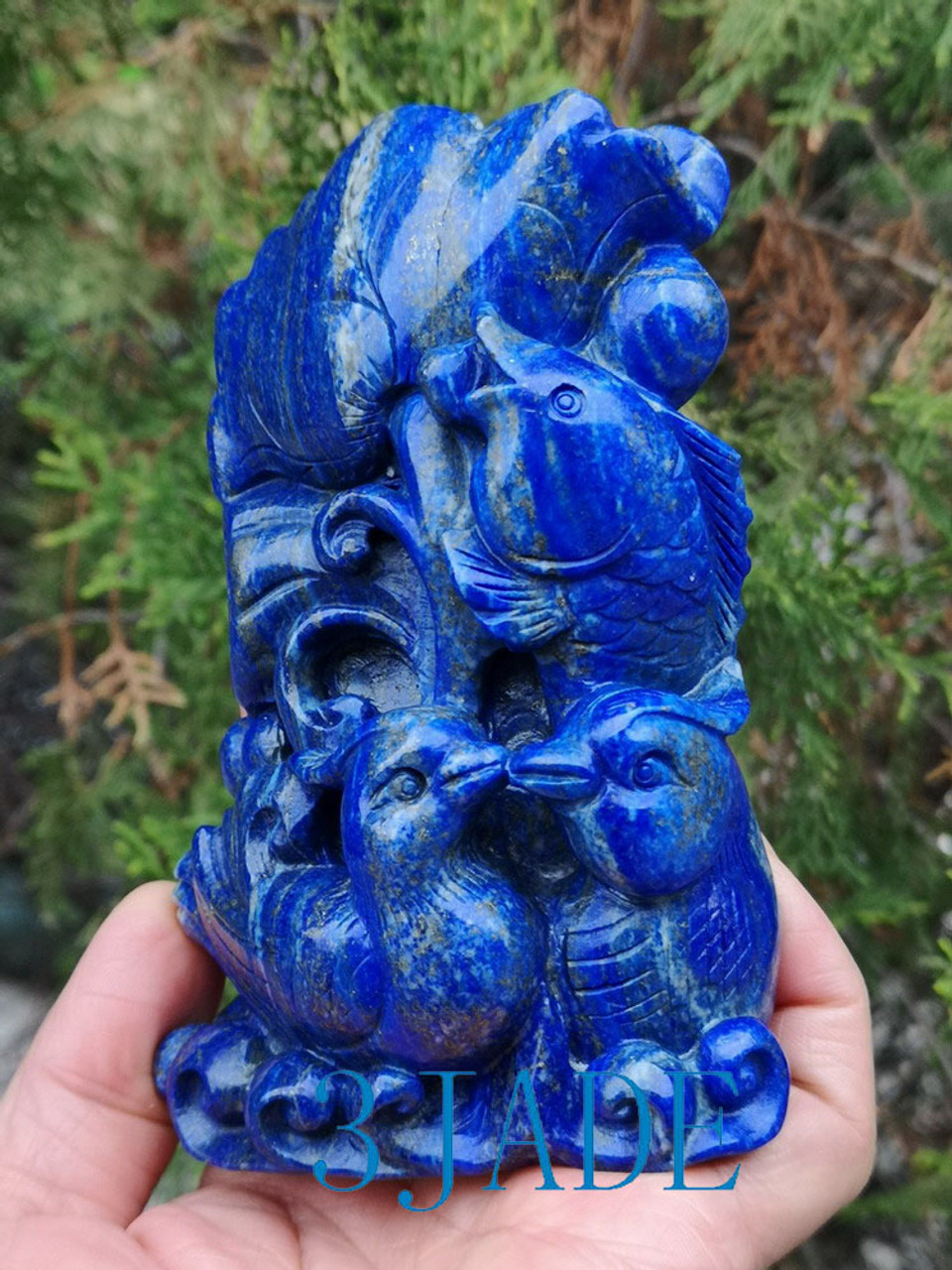 Lapis Lazuli Koi Fish Mandarin Duck Statue