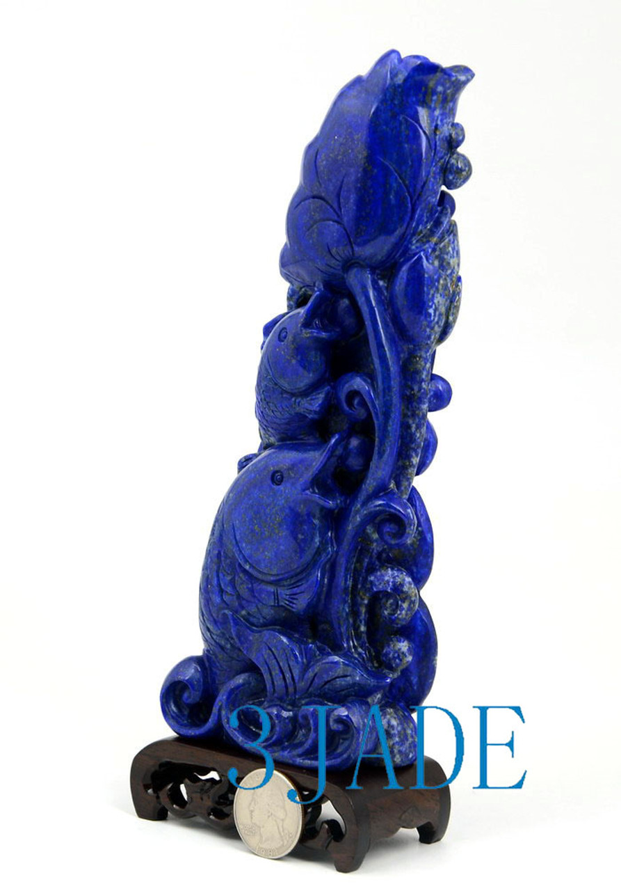 Lapis Lazuli Lotus & Koi Fish Carving
