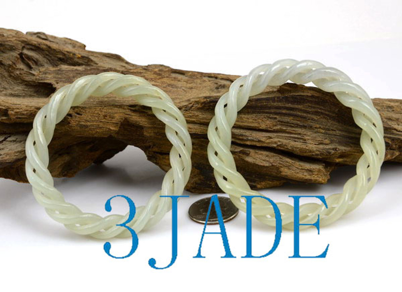 58mm-60mm Nephrite Jade Twisted Rope Shape Bangle Bracelet w/ certificate