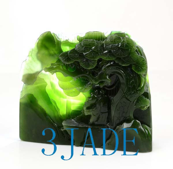Green Nephrite Jade Oriental Mountain Scenery Mini Sculpture