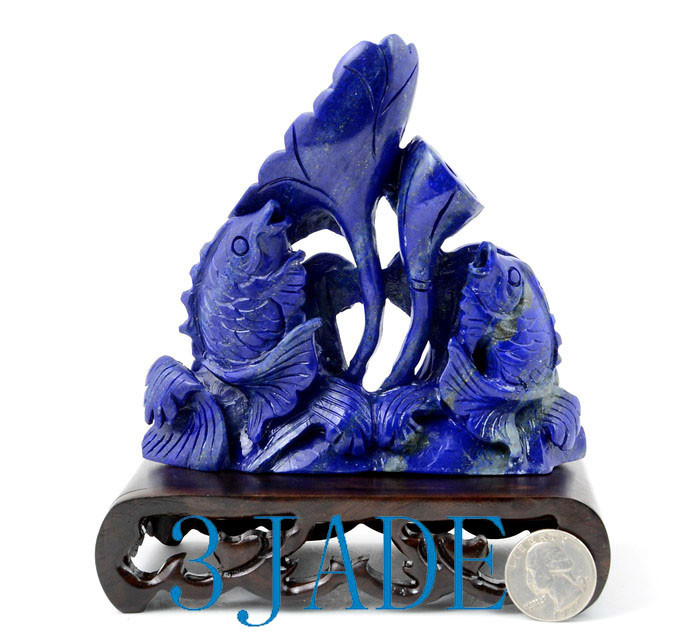 Natural Lapis Lazuli Chinese / Japanese Koi Fish Statue Hand