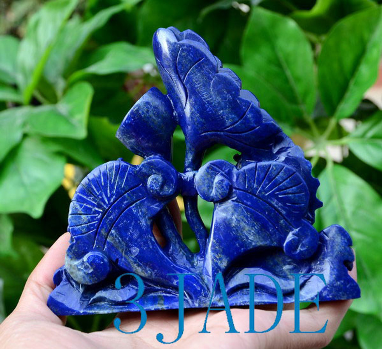 Natural Lapis Lazuli Chinese / Japanese Koi Fish Statue Hand Carved Feng Shui Sculpture