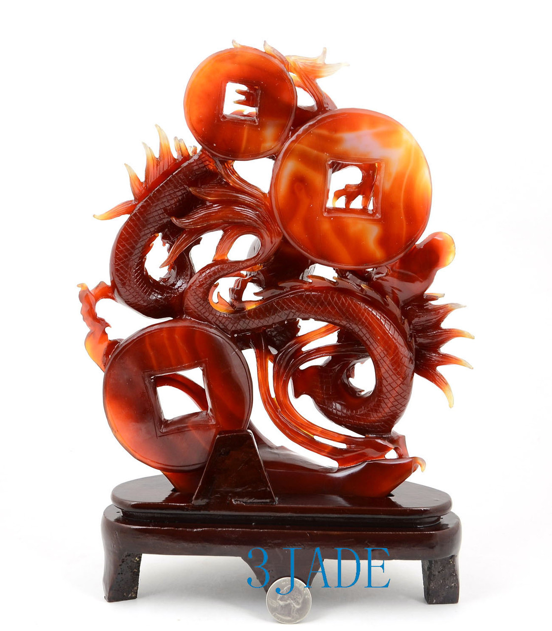 Carnelian / Red Agate Playing Dragons Statue Sculpture Chinese Carving