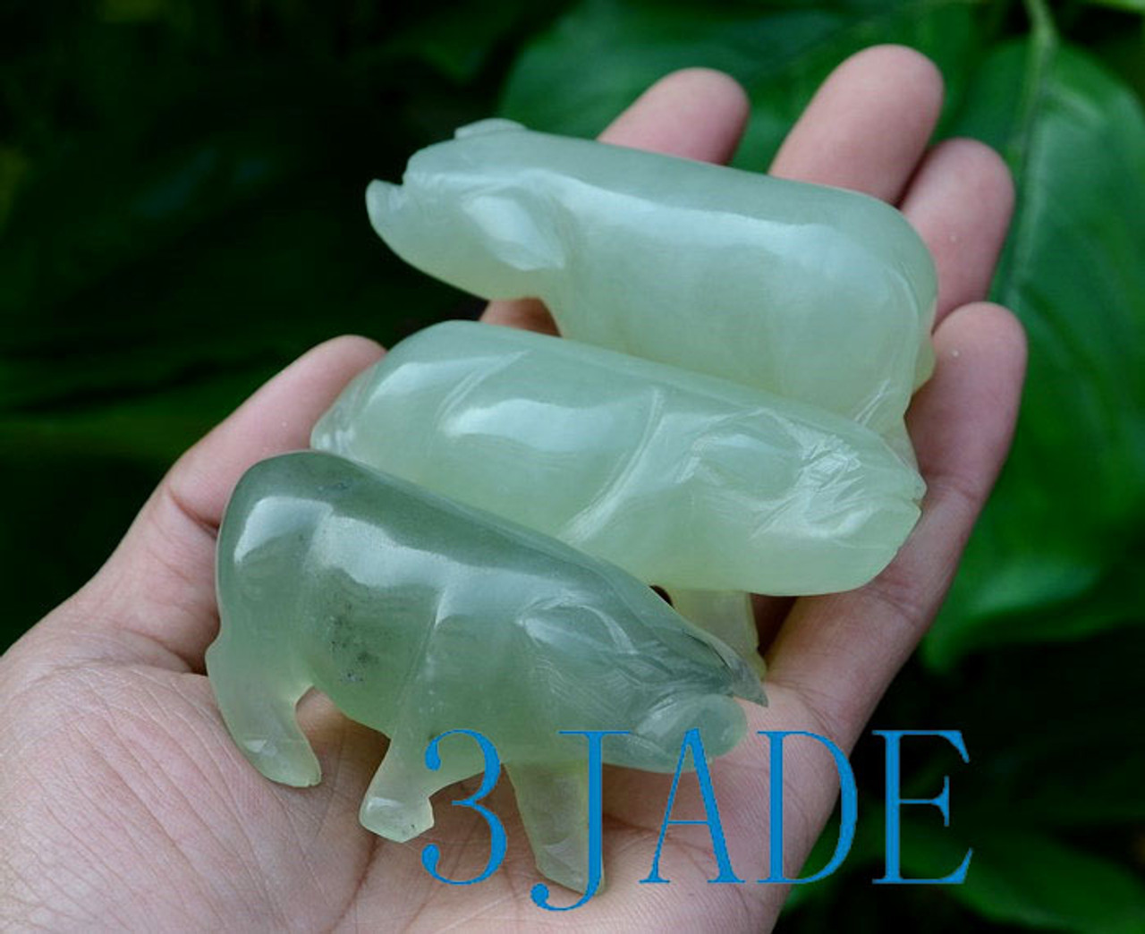 Hand Carved Natural Serpentine Pig / Piglet / Piggy Animal Figurine - 3JADE  wholesale of jade carvings, jewelry, collectables, prayer beads