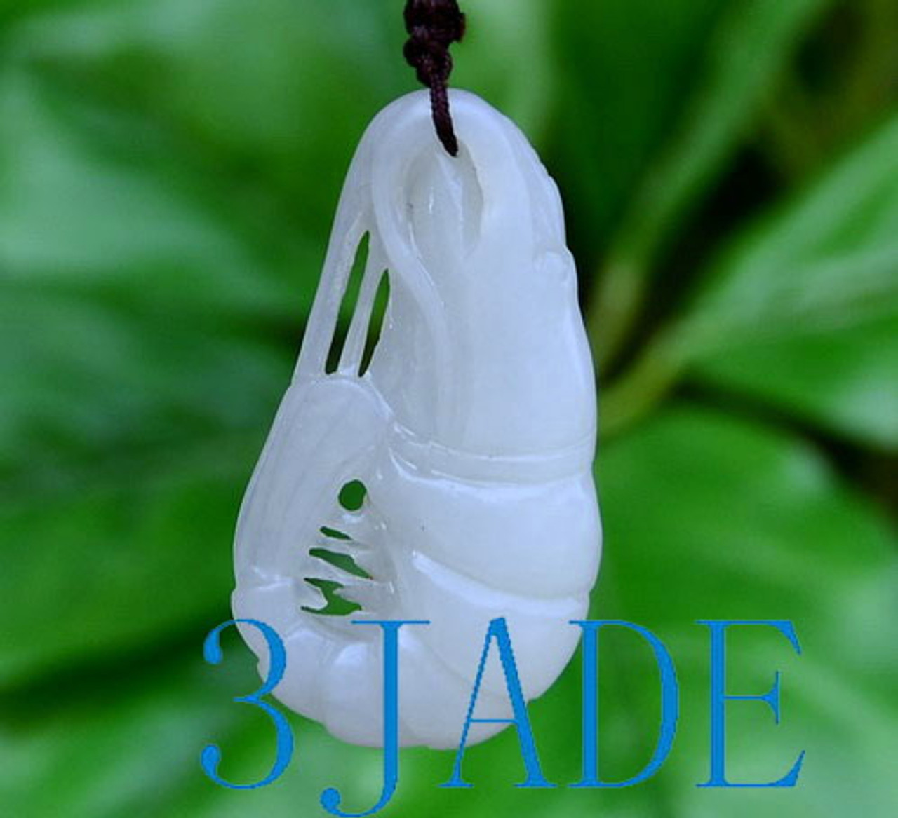 white nephrite jade shrimp pendant necklace
