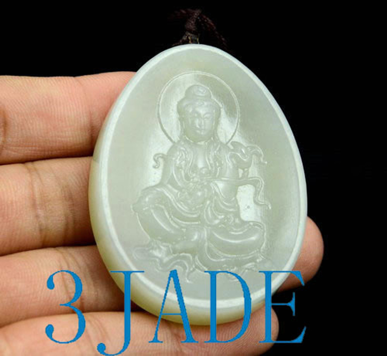 Natural White Nephrite Jade Kwan-yin Guanyin  Pendant Necklace w/ certificate