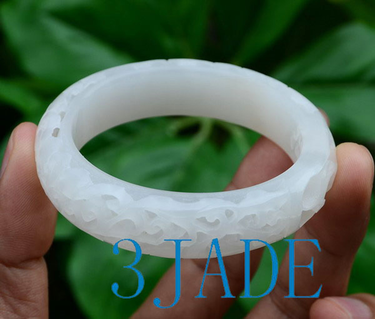 53mm carved white nephrite jade bangle