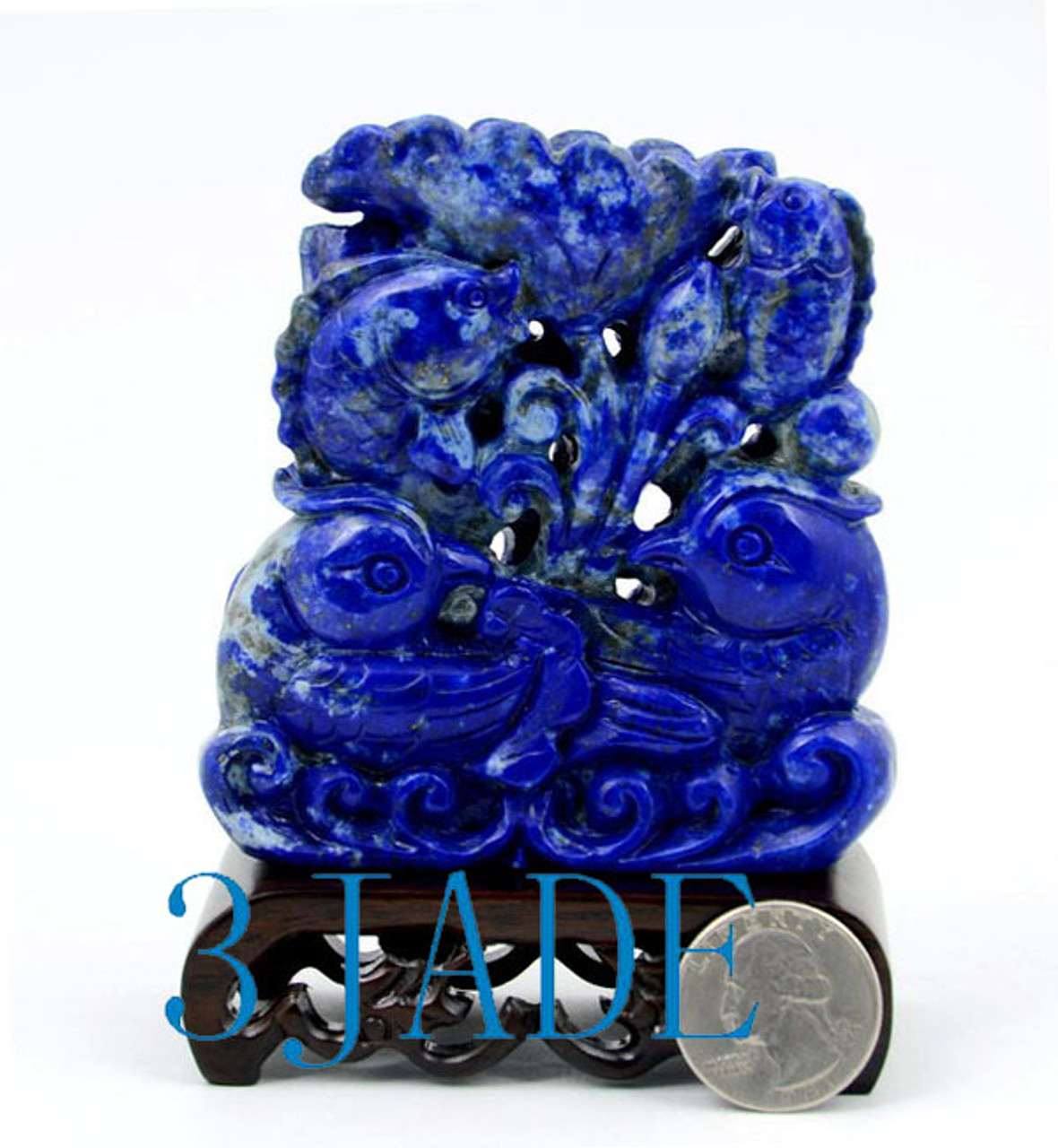 Lapis Lazuli Mandarin Ducks & Koi Fish Mini Sculpture