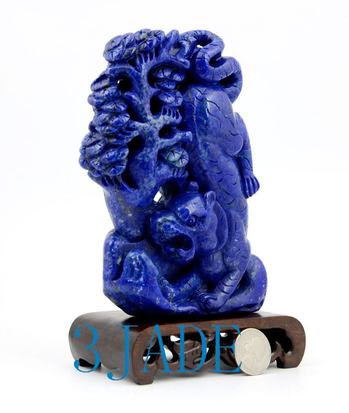 Natural Lapis Lazuli Downhill Tiger Statue Hand Carved Gemstone