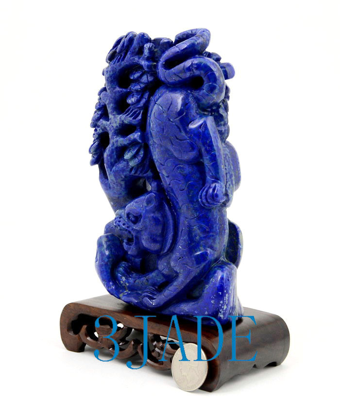 Natural Lapis Lazuli Downhill Tiger Statue Hand Carved Gemstone