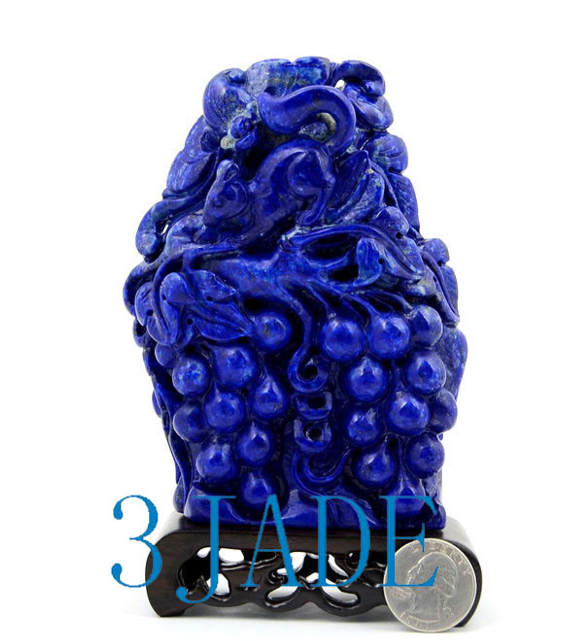 Lapis Lazuli Squirrel & Grape Carving