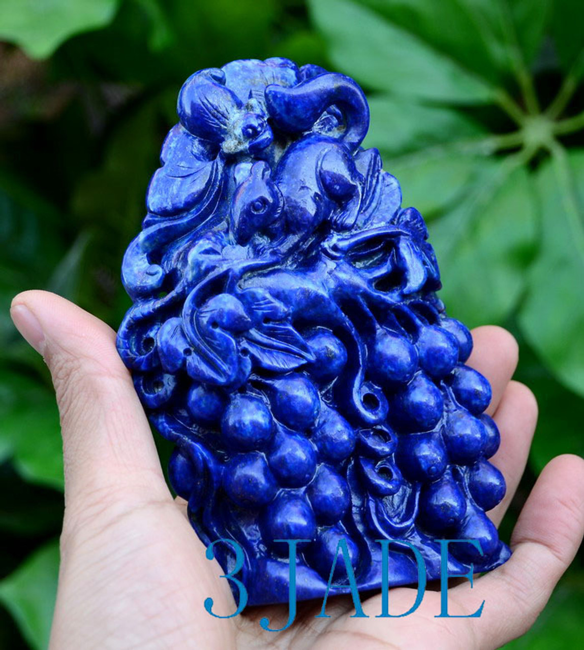 Lapis Lazuli Squirrel and Grape Carving