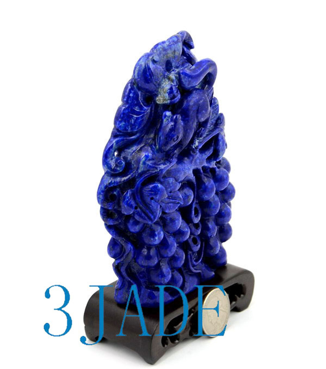 Natural Lapis Lazuli Squirrel & Grape Carving Mini Sculpture