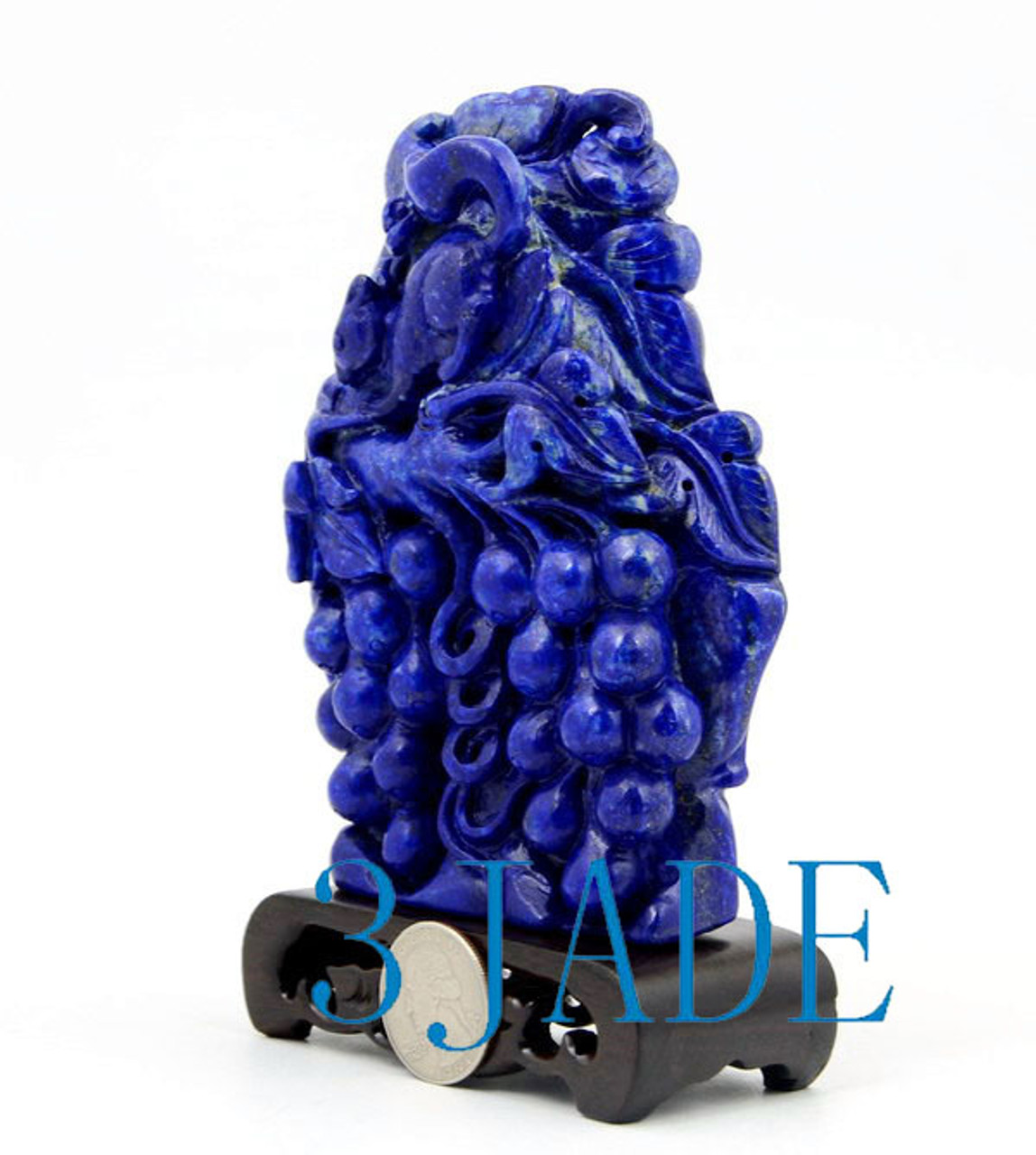 Natural Lapis Lazuli Squirrel & Grape Carving Mini Sculpture