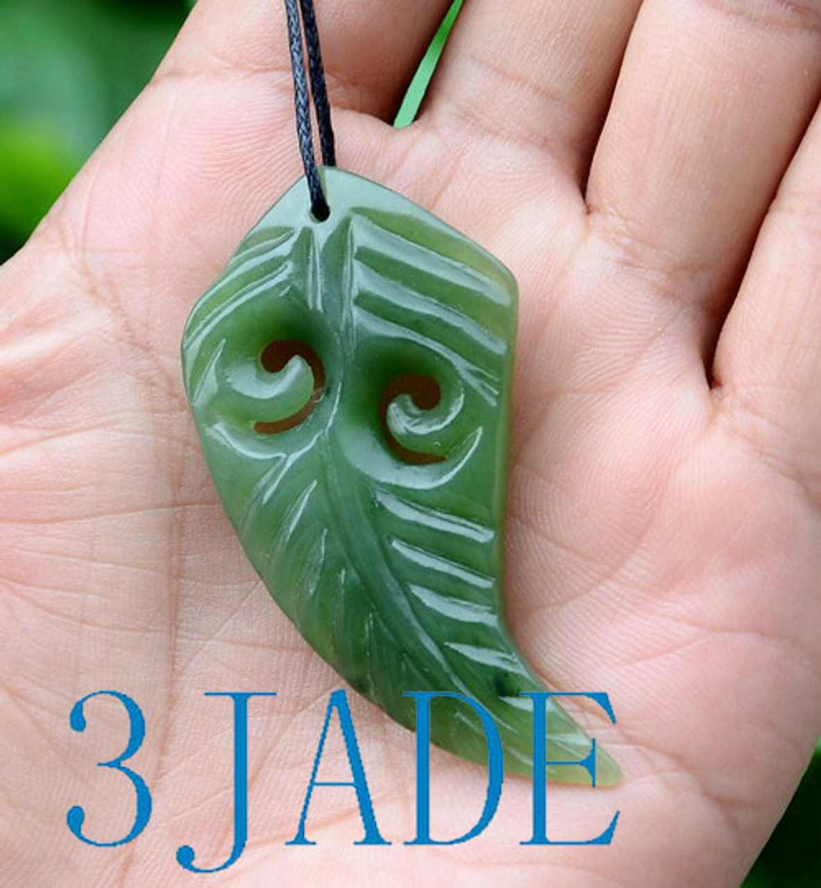 Green Nephrite Jade Fern Leaf  Pendant