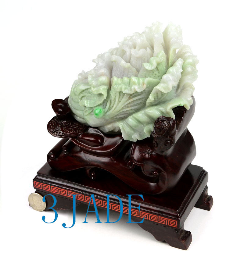 A Grade Jadeite Jade Cabbage Statue Chinese Feng Shui BaiCai Bok Choy